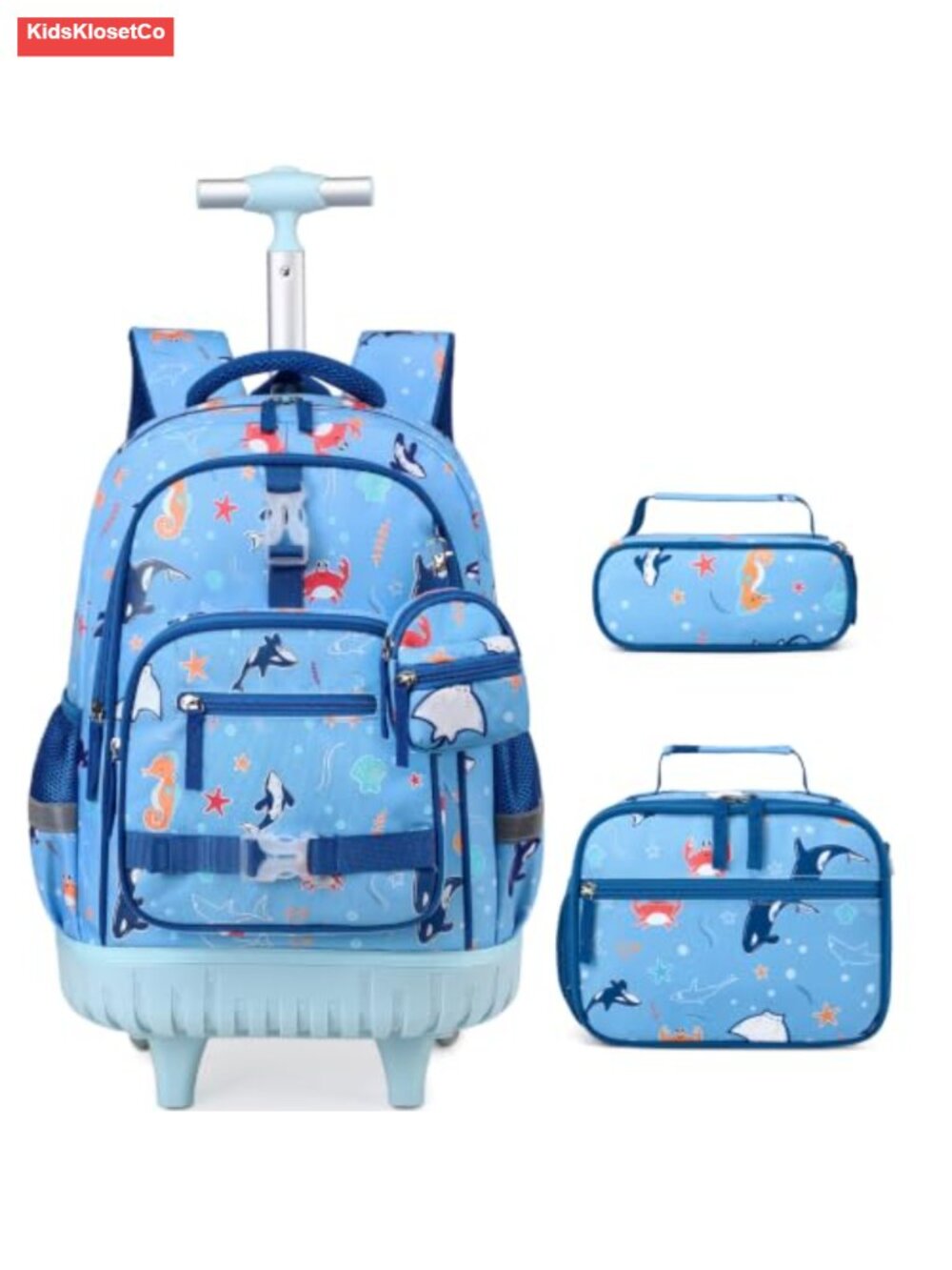 Rolling Backpack for Boys with Lunch Box & Pencil Case, Convertible, Luminous